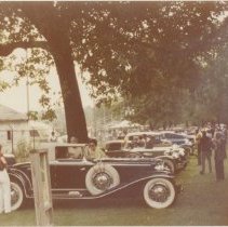 Cord L-29 cabriolet in the forefront of a lineup at Eckhart Park, Auburn, Indiana