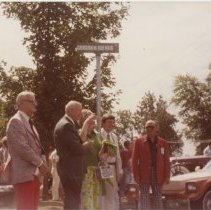 Don Allison, Gordon and Kay Buehrig, John Martin Smith, Del Mar Johnson at the naming of Gordon Buehrig Place