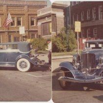 1933 Auburn V-12 in front of city hall on Cedar Street, Auburn, Indiana