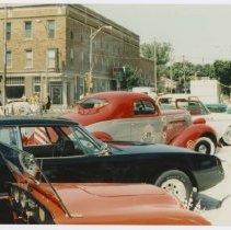 Unidentified cars in a lineup on 9th street during the 1988 ACD Festival