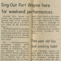 "Sing - Out Fort Wayne here for Weekend performances" 1972