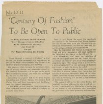 "'Century of Fashion' To Be Open To Public" The Journal Gazette, July 1, 1973