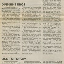 "Duesenbergs sell at record pace" by Kathryn Bassett, the Evening Star, Sep