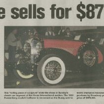 "Duesie sells for $870,000" by Shirley Harm, the Evening Star, September 4,