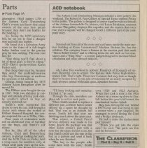 "ACD owners scrounge for rare vintage parts" by Joyce McCartney, the Journal Gazette, August 31, 2002