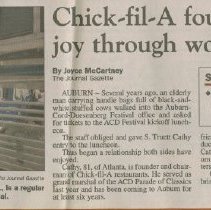 "Chick - fil - A founder finds joy through work, faith" by Joyce McCartney,