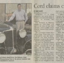 "Cord claims club's top award" by Dave Kurtz, the Evening Star, September 7, 2005