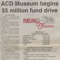 "ACD Museum begins $5 million fund drive" by Dave Kurtz, The Evening Star, August 31, 2000