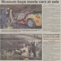 "Museum buys movie cars at sale" by Dave Kurtz, The Evening Star, September 5, 2000