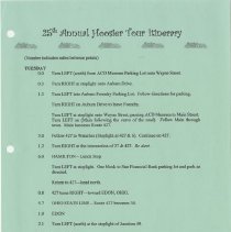 Box 7 - 2320, 25th Annual Hoosier Tour Itinerary, Tuesday, Page 1