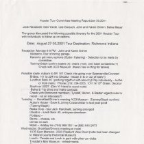 Hoosier Tour Committee Meeting Report. January 30, 2001