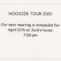 Hoosier Tour Committee Meeting Report. January 30, 2001