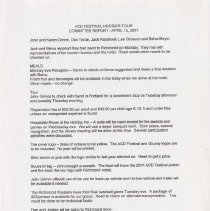 ACD Festival Hoosier Tour Committee Report. April 12, 2001