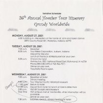 Tentative Schedule 26th Annual Hoosier Tour Itinerary