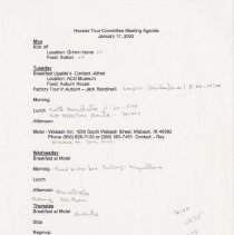 Hoosier Tour Committee Meeting Agenda. January 17, 2002