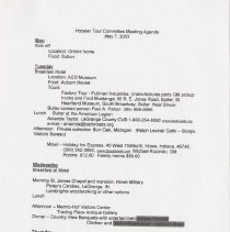 Hoosier Tour Committee Meeting Agenda, May 7, 2003