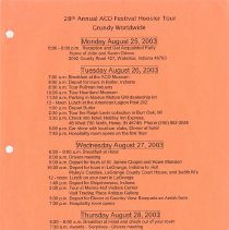 28th Annual ACD Festival Hoosier Tour Itinerary August 25 - 28, 2003