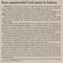 "Rare Experimental Cord comes to Auburn" Old Cars, September 11, 2003