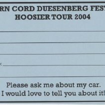 Auburn-Cord-Duesenberg Festival Hoosier Tour 2004 window card