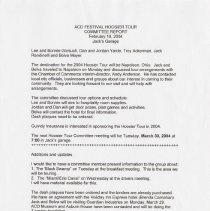 ACD Festival Hoosier Tour Committee Report February 18, 2004