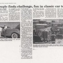 "Couple finds challenge, fun in classic car tour" by David J. Coehrs, The Bryan Times, September 2, 2004