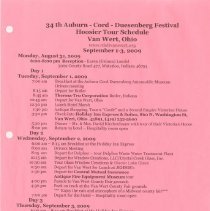 34th Auburn-Cord-Duesenberg Festival Hoosier Tour Schedule
