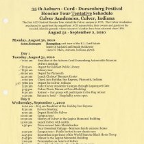 35th Auburn-Cord-Duesenberg Hoosier Tour Tentative Schedule August 31 - September 2, 2010