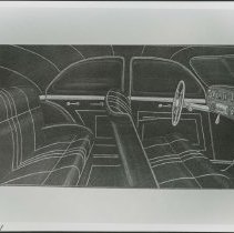 Black and white illustration of the interior of a Cord 810 sedan.