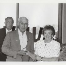 Black and white photo of three unidentified ACD Club members