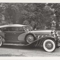 Black and white photo of a Duesenberg Model J