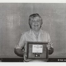 Black and white photo of Stan Flock with his ACD Festival award