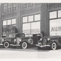 Cord L-29, two 1933 Auburns and a 1936 Auburn 852 in front of the museum