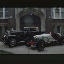 Duesenbergs in front of Eckhart Hall building