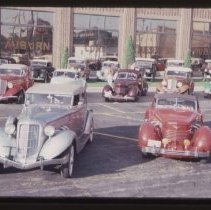 1935 or 1936 Auburn Sedan and Cord 810-812 Cabriolet in front of the museum