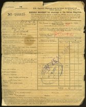 Travel Warrant - WWI  G.W.A Cooling