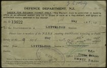 Railway ticket from Lyttleton to Cricklewood. May 1919
