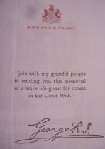 WWI Commemorative Certificate for Private Albert Edward Jackson