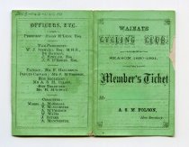 Waimate Cycling Club Member's ticket - issued for season 1890-1891.