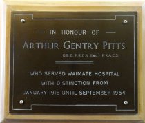 Waimate Hospital plaque - Arthur Gentry Pitts