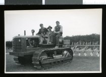 J Hogg, J McCaw and Gordon Malcolm on new Allis Chalmers Diesel Crawler, Hakataramea
