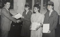 Mayor David Owen presenting Girls Brigade certificates