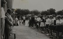 Mayor McLay speaking to crowd at Waimate Netball Courts
