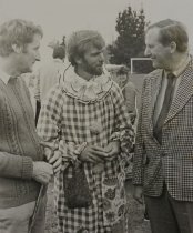 Russell McGregor dressed as a clown and two other men