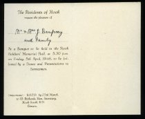 Invitation to Welcome Home Banquet Presentation and Dance for Hook District