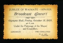 Ticket to Jubilee of Waimate Broadcast Concert at the Olympia Hall