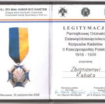 90th Korpus Kadetow medal certificate