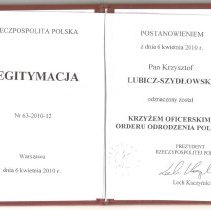 Order of Polonia Restituta, Officer's Cross Certificate