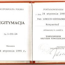 Krzysztof Lubicz-Szydlowski's Warsaw Uprising medal certificate
