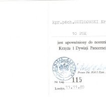Krzystof Lubicz-Szydlowski's 1st Division Cross medal certificate