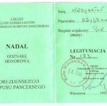 Krzysztof Lubicz-Szydlowski's Honor Badge certificate